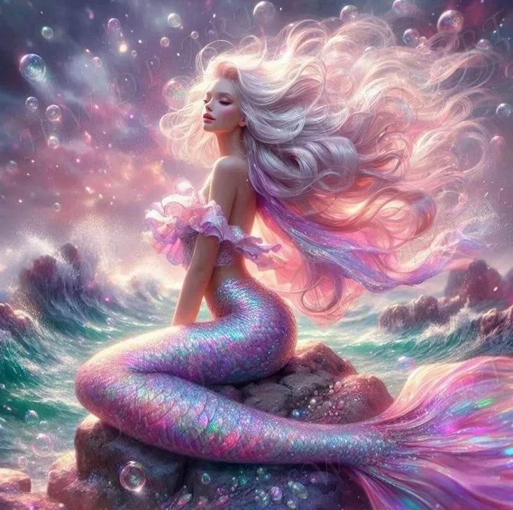 100% Fairy Dust Diamond Painting Mermaid Picture Square Mosaic Embroidery Cartoon Wall Art Diamond Art Full Crystal Home Decor