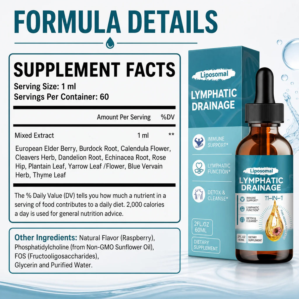 Lymphatic Drainage Support Drops with Elderberry Echinacea Burdock & Dandelion for Fluid Balance Detox & Circulation 2 Fl Oz
