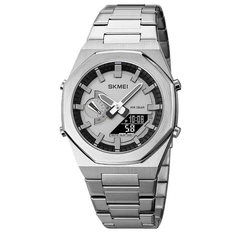 SKMEI Luxury Quartz Watch for Men Sport Stainless Steel Digital LED Display Waterproof Wristwatches Mens Clock Reloj Hombre 1816