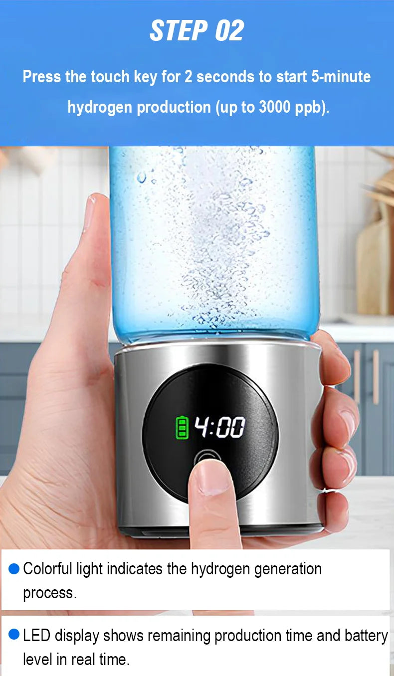Portable High Performance Hydrogen Water Generator Bottle SPE PEM Chamber Electrolytic Ionizer Rechargeable Hydrogen Water Cup