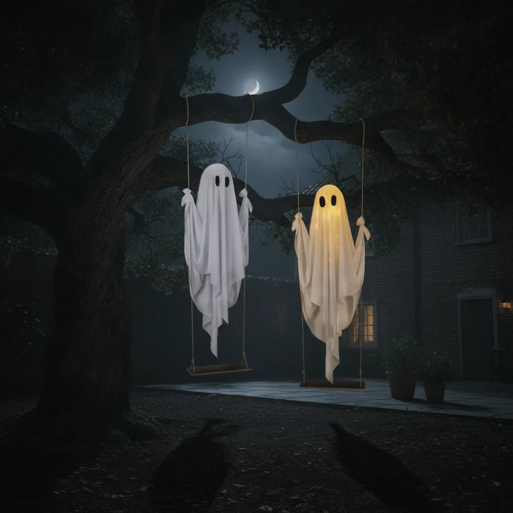 Luminous Halloween Hanging Swing Ghost Large Adjustable Brightness Yard Flying Ghost Swing Ornament LED Remote-controlled