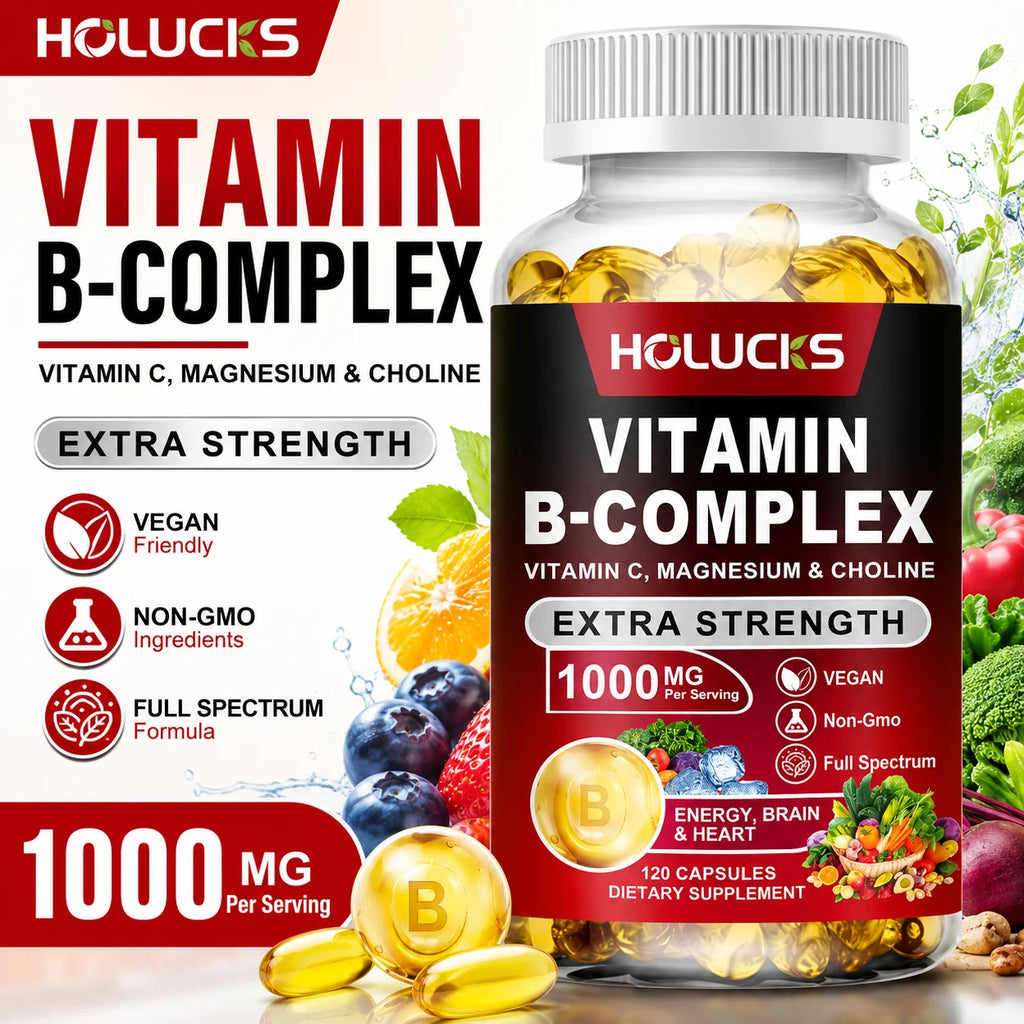 Vitamin B Complex Supplement, Rich in B1, B2, B3, B5, B6, Biotin, Strength Energy, Support Brain & Heart, Promote Metabolism