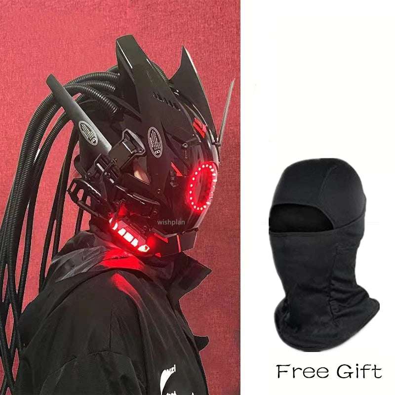 Cyber punk Mask LED Hairstyle Braid Halloween Christmas Role Playing Helmet Party Adult Gift ﻿
