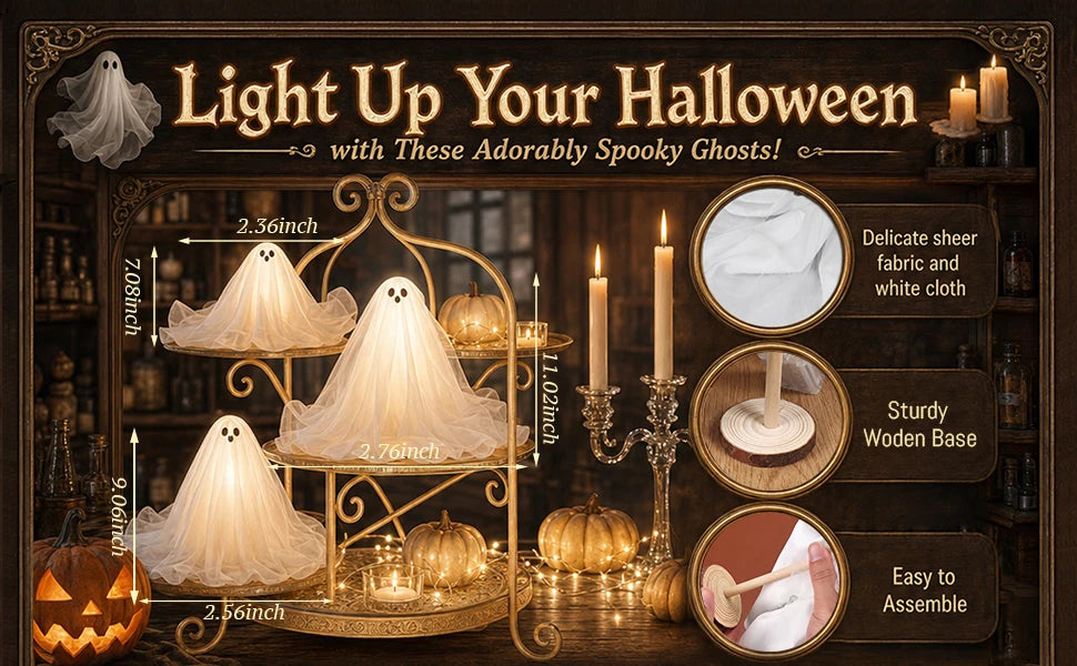 1/2/3Sets Halloween Decorations Lighted Ghost DIY Kit Spooky Lamp Warm White Table Centerpiece for Indoor Halloween Party