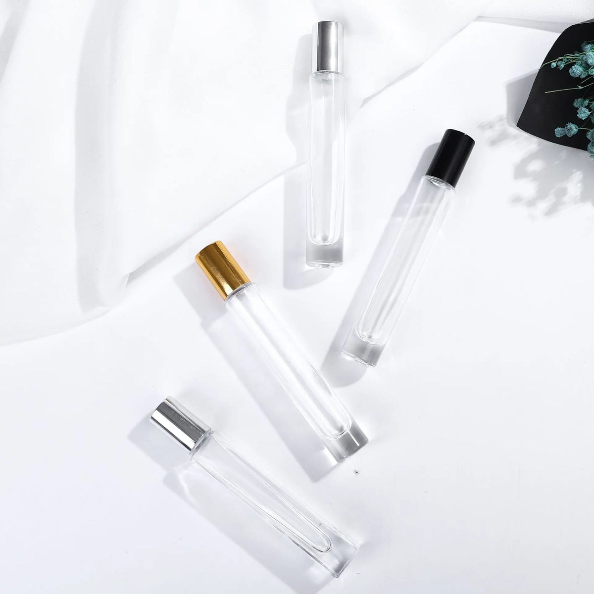 20 PCS Perfume Bottle 10ml Glass Roll on Bottle Luxury Perfume Atomizer Travel Portable Sample Test Essential Oil Roll-On Bottle