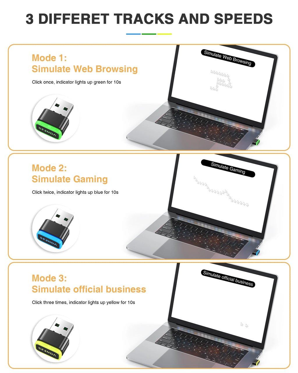 Seenda Mouse mover Jiggler Keeps PC/Laptop/Computer Awake Driver-Free USB and Type C 2 in 1 Tiny Mouse Shaker Simulate