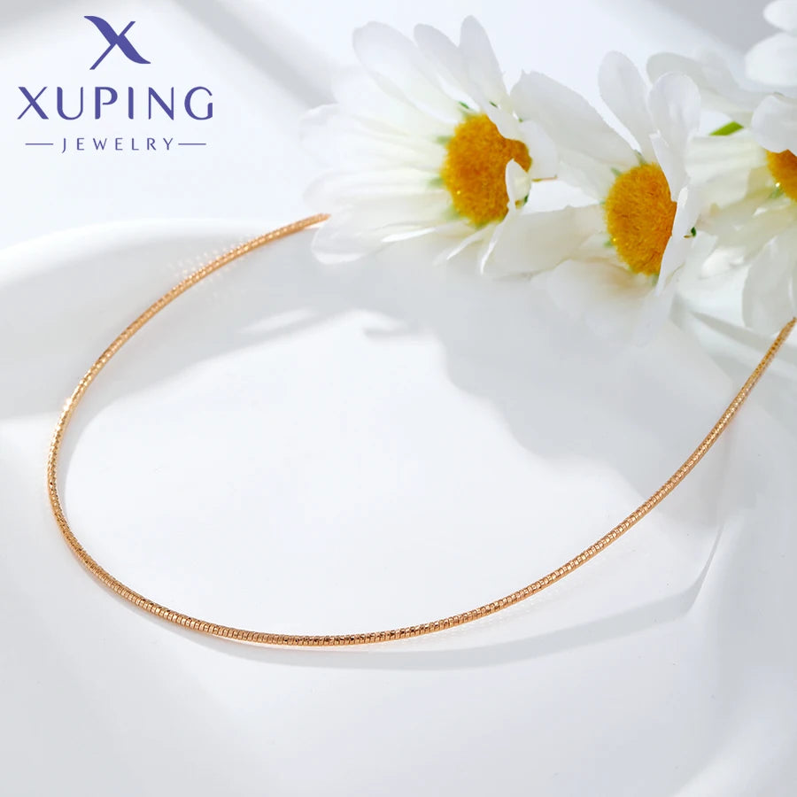 Xuping Jewelry Trendy Style Simple Charm Choker Chain Gold Color Necklace for Women Ladies 45cm Jewellery Gift X000787317