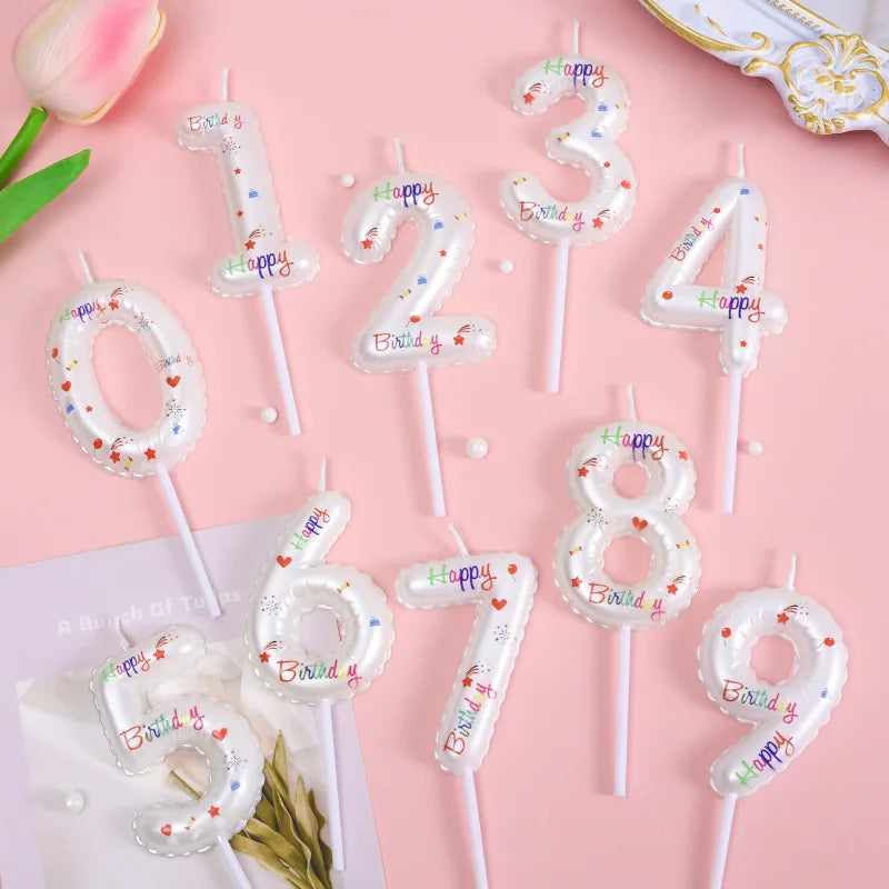 1pc Happy Birthday Candles, Princess Theme Cake Decoration, White Printed Pattern, Baby Shower Party Supplies, 0-9 Digital Numbe
