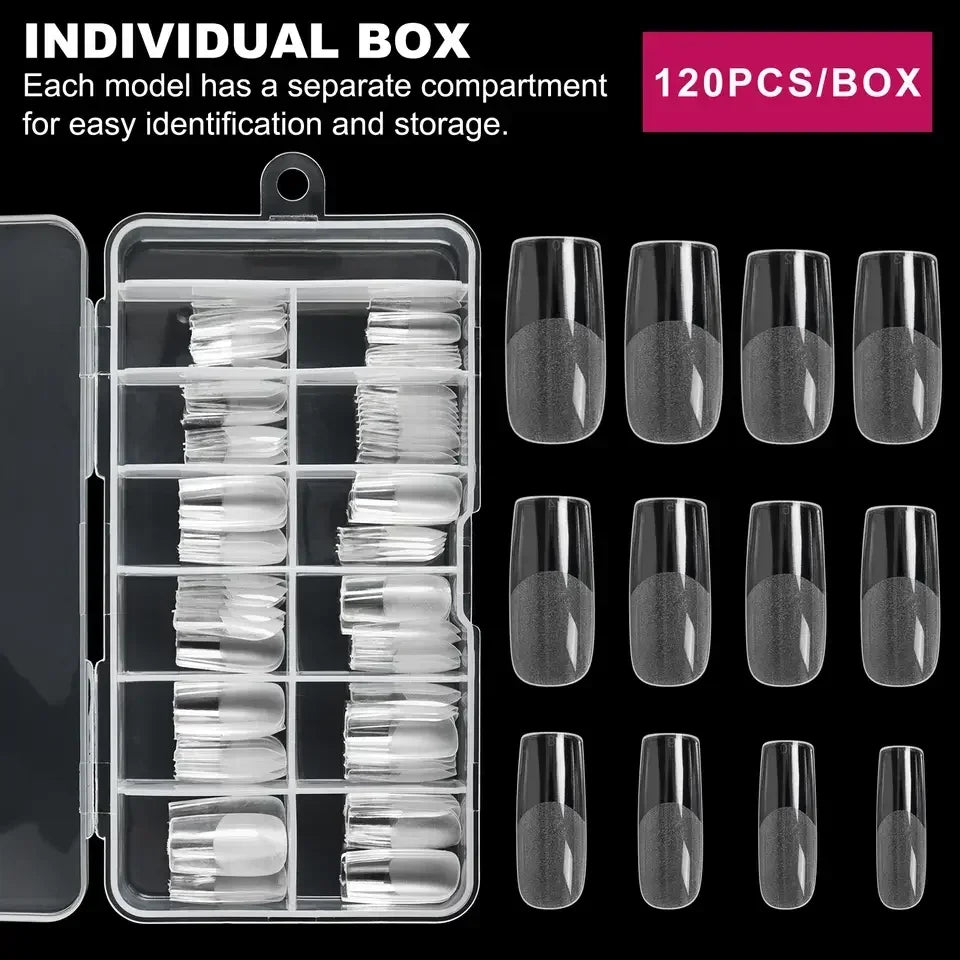 Square Nail Tips 120 PCS Artificial Full Cover Soft Clear Gel Tips 12 Sizes Sharp False Nails for Nail Extension