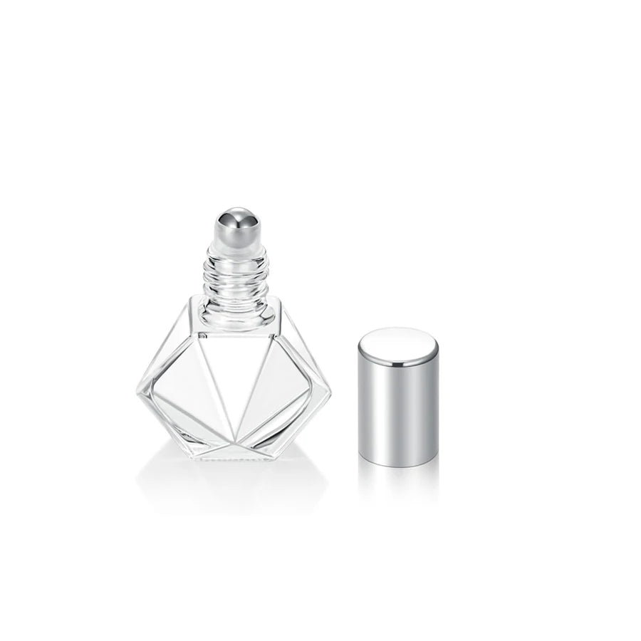 1/15pcs+4 Accessories Clear Glass Polygonal Essential Oil Roller Ball Bottles with 15 Roller Ball Bottles, 2 Funnels, 2 Straws