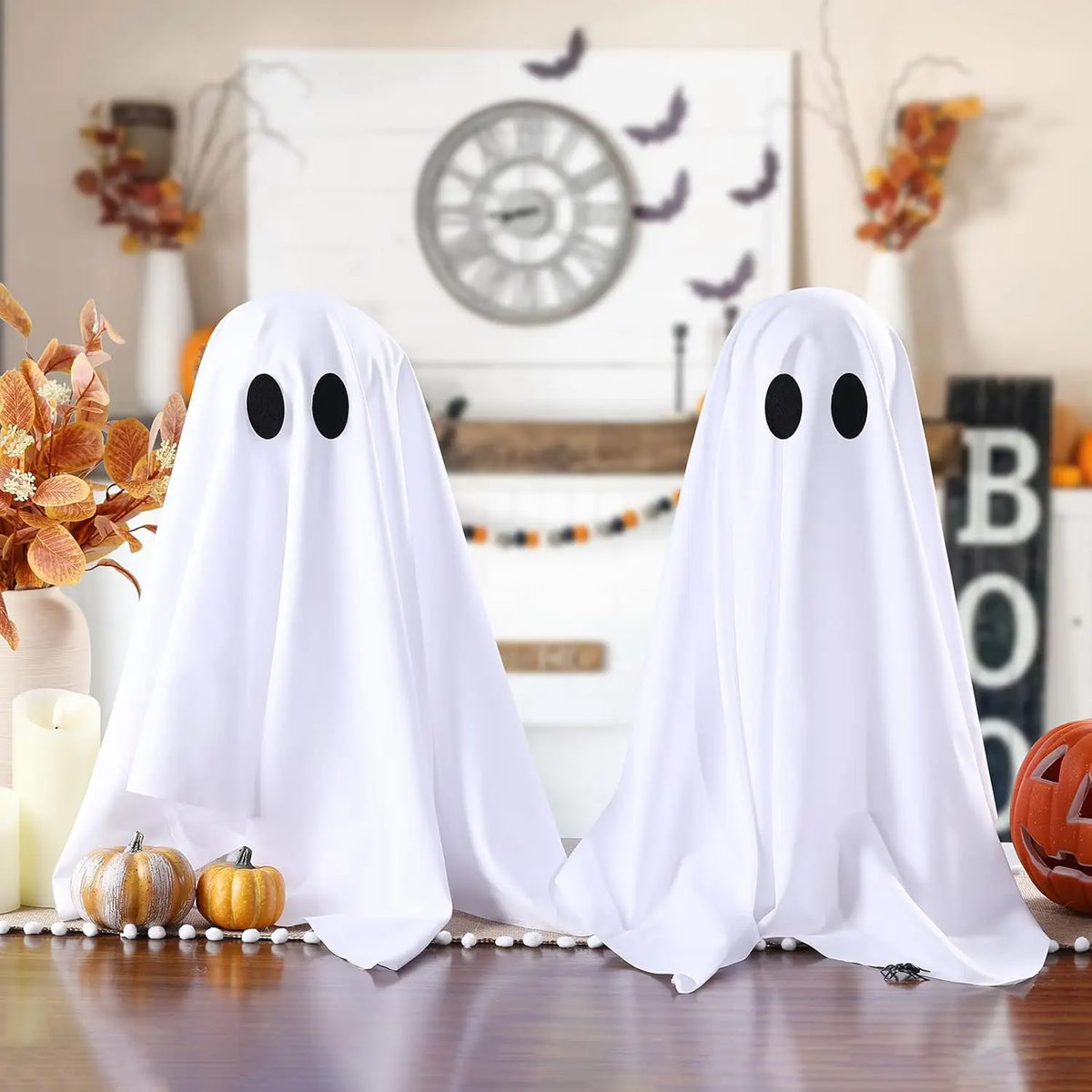 Halloween Ghost Decor with String Lights, 2 Pack - Haunted Hanging Ghosts for Home Party Table Room Kitchen Halloween