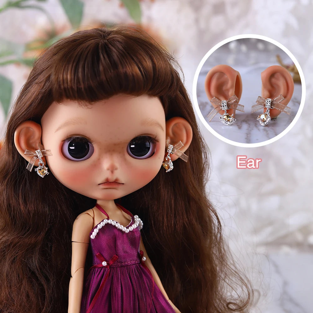 Blyth 1/6 Doll Ear: Hand-painted Ears with Rhinestone Texture and Openwork Design DIY Accessories for 30 cm Dolls