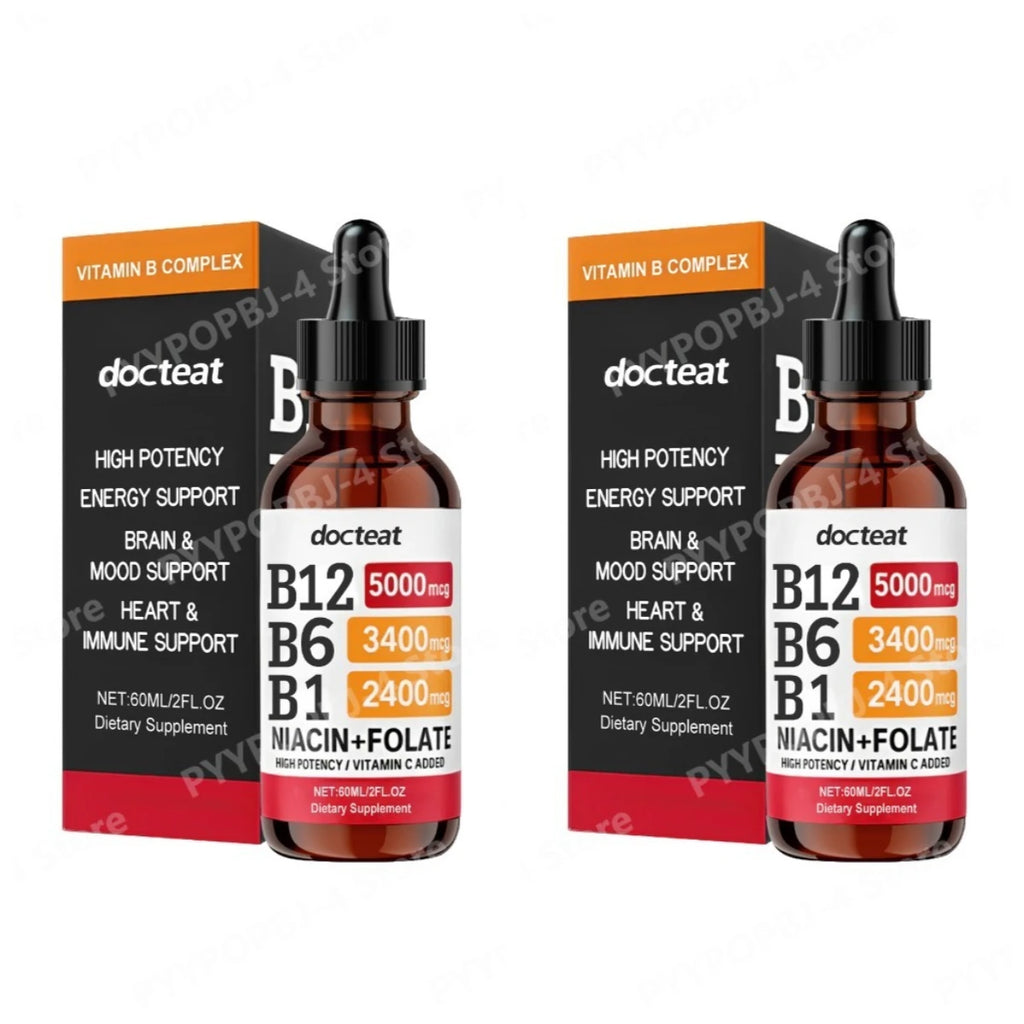 Docteat B Complex Drops 60ml High Potency B12 5000mcg Methylcobalamin Energy Brain Mood Heart Immune Support Non GMO Vegan