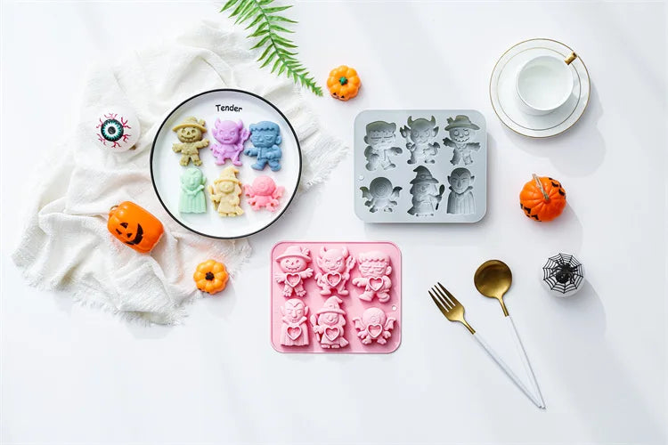 6 Cavity 6 Different Halloween Theme Silicone Mold 3d Demon, Wizard, Vampire Candy Chocolate Mould Epoxy Resin Mold Cake Decor