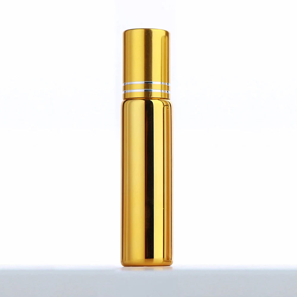 50 Pcs/Lot 10ml Electroplated Roll On Perfume Bottle Refillable Essential Oil Bottles With Box Roller Glass Vials LOGO Pay Extra