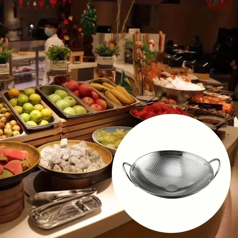 1pc 29cm/11inch stainless steel honeycomb skillet non-stick with handle scratch-resistant cooking pasta steak porridge ramen
