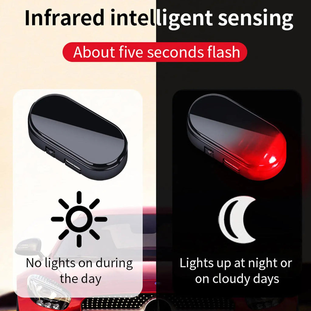 Solar Powered Car Fake Security Light Blue/Red Flashing Simulated Alarm Wireless Warning Anti-Theft Caution Lamp Strobe