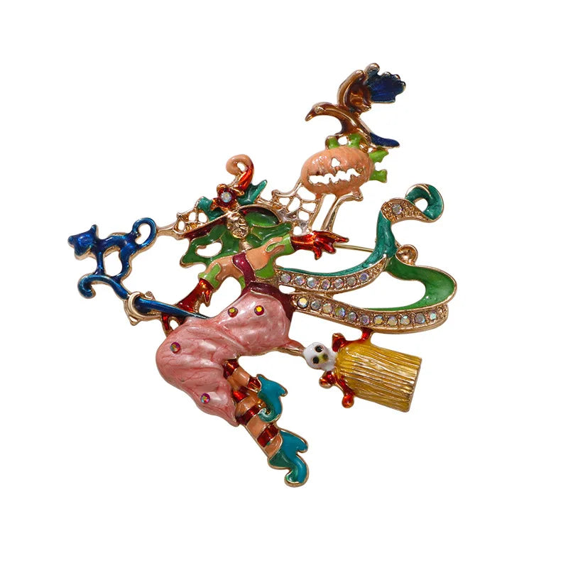 Halloween Witch Hat Brooch Terror Ghost Wizard Pin Metal Rhinestones Accessories For Men And Women Jewelry Gifts Wholesale