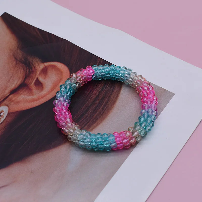 Mixed Color Trendy Glass Bead Bracelet Elastic Handmade Strand Bracelets for Women Gift New Hair Accessory Glass Beads Bracelet