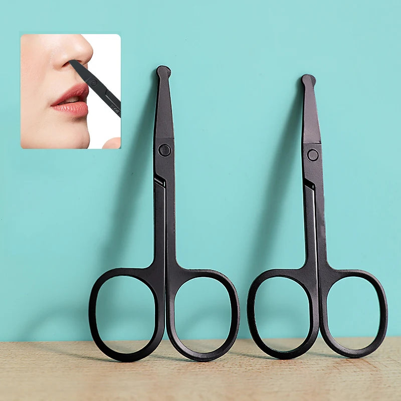 1PC Silver Mirror Light Black Round Head Safety Nose Hair Scissors Neutral Stainless Steel Scissors 2042