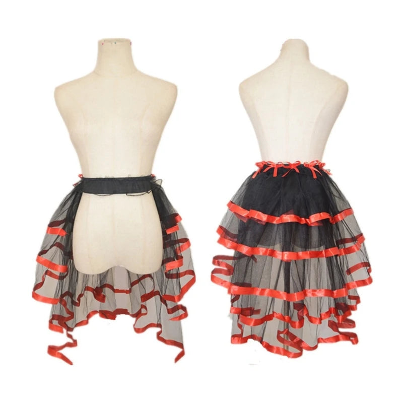Summer Victorian Steampunk Bustle Skirt 5 Layered Tie-on Belt Tulle Tutu Overskirt Dance Performances Halloween Cosplay Costume