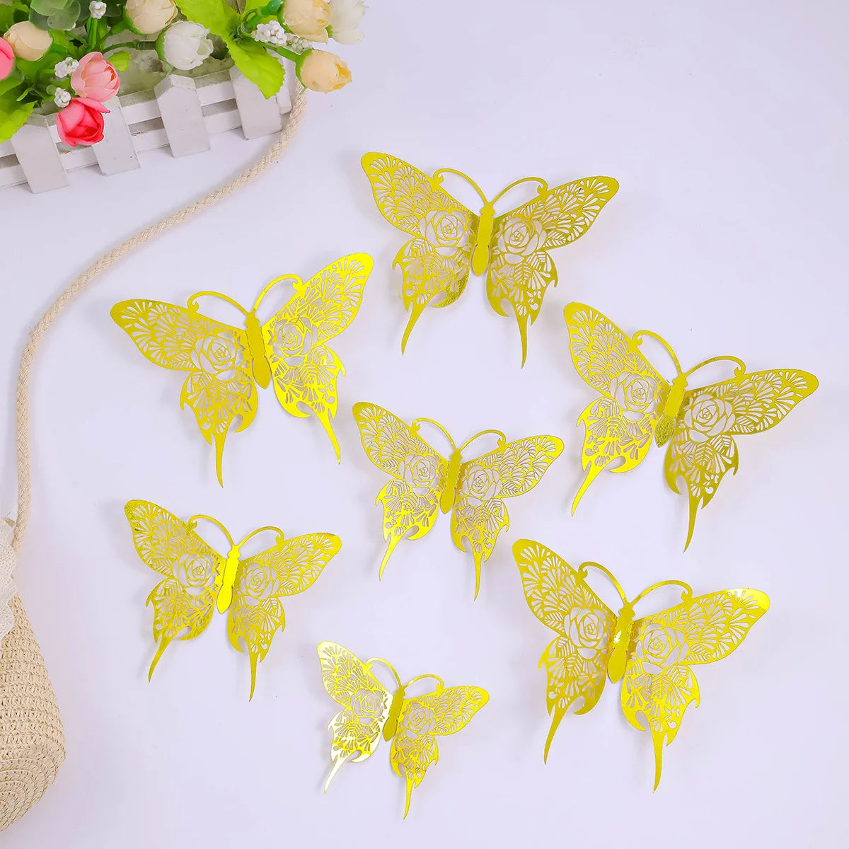12 pcs Butterfly Cake Toppers Rose Gold for Birthday, Wedding, Engagement Occasions Dessert Decoration Cupcake Toppers DIY Gift