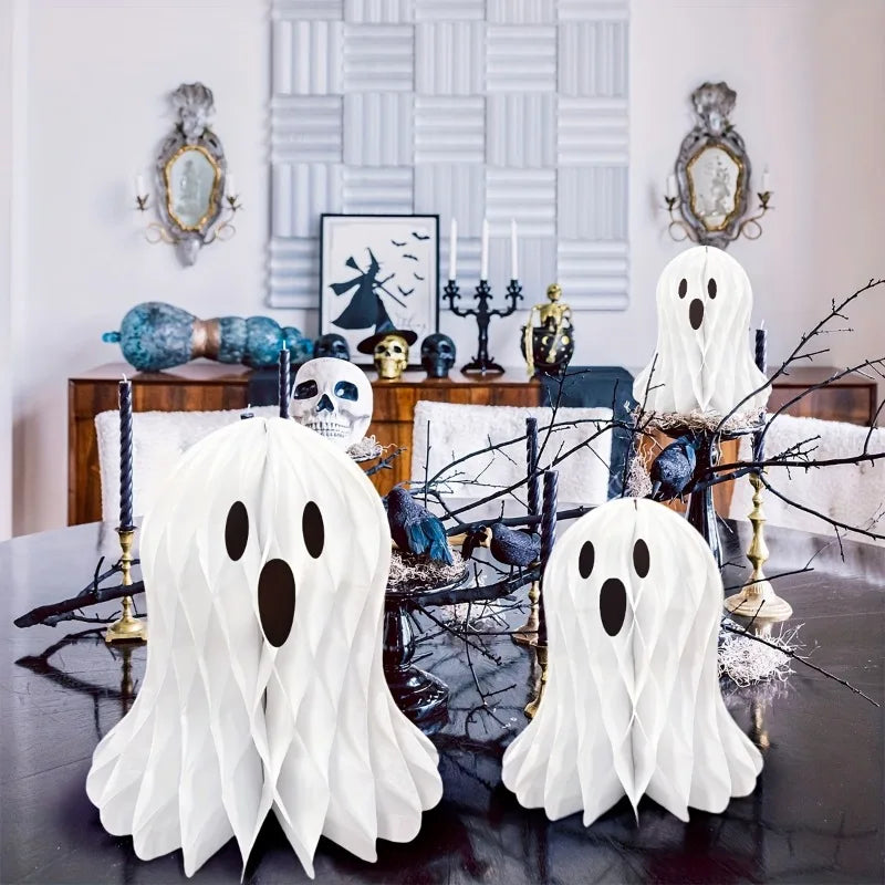 1/2/3PCS Halloween Party & Holiday DIY Decor Hanging Ornament Paper White Honeycomb Ghost Hanging Decor 3D Folding Ghost