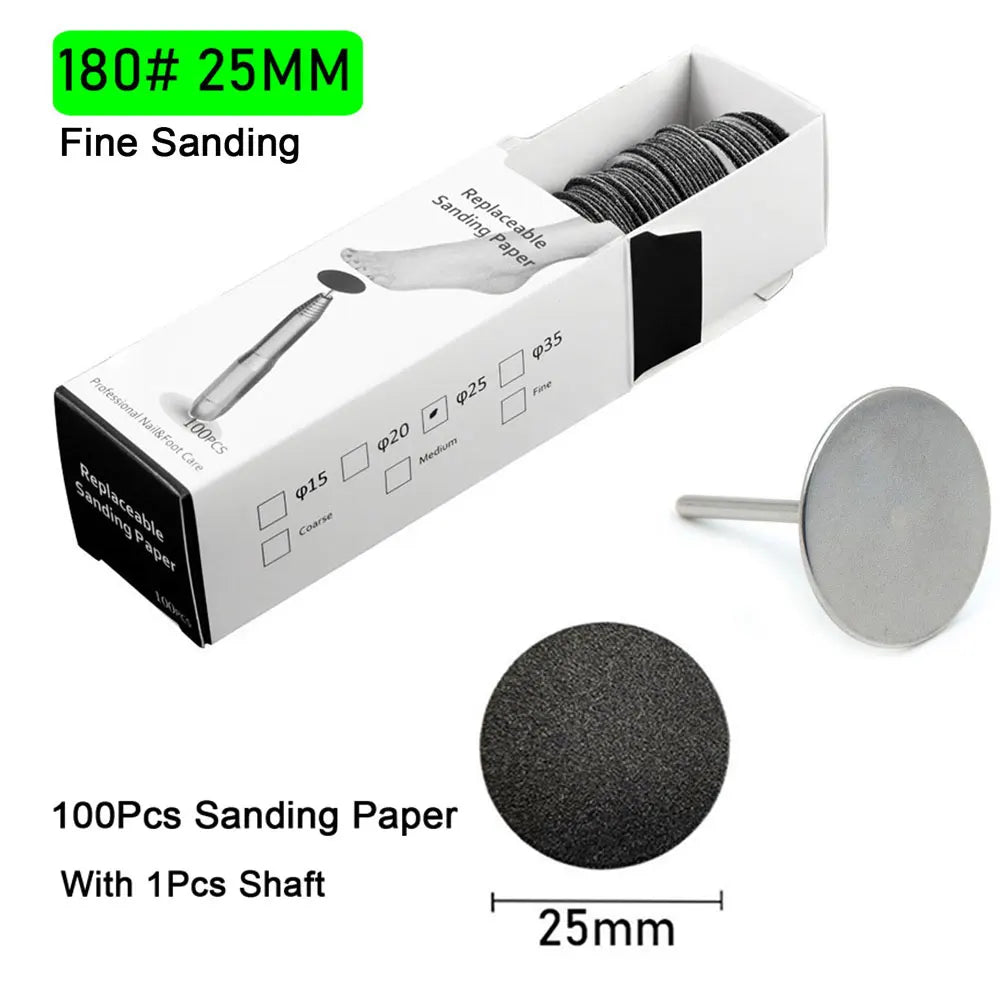100Pcs Sandpaper With Metal Nozzle For Foot Files Dead Skin Callus Remove Tool Cuticle Pedicure Tool Sanding Paper Set