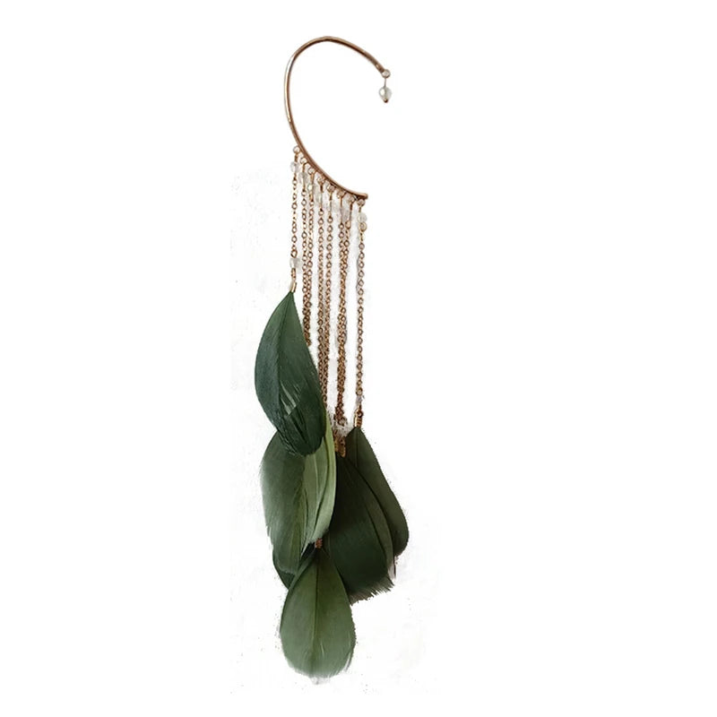 Bohemian Colour Feather Ear Hook Clip on Earrings Without Piercing for Women Accessories Long Tassels Cuff Earring Jewelry