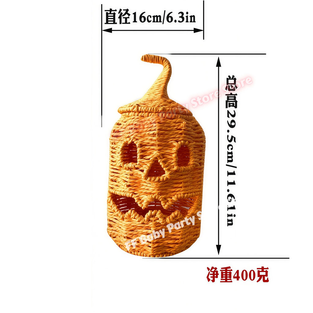 Halloween Decorations Hand-Woven Wicker Pumpkin Lantern Witch Hat Storage Box Home Decorative Statue Ornaments Christmas Decor