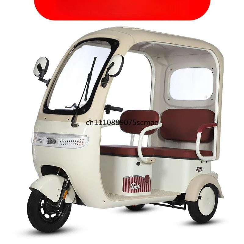 Canopy Electric Tricycle Battery Scooter, 3 Wheel E-Trike For Family Kids School Pickup Daily Commuting