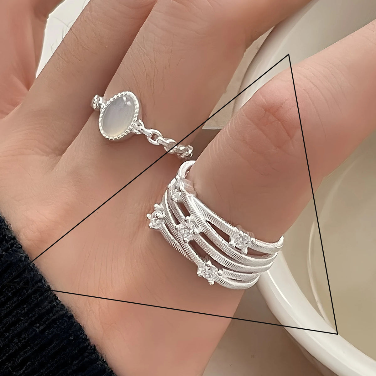 925 Sterling Silver Flower Geometry Ring For Women Girl Hollow Out Zircon Grace Wide Jewelry Gift Dropshipping