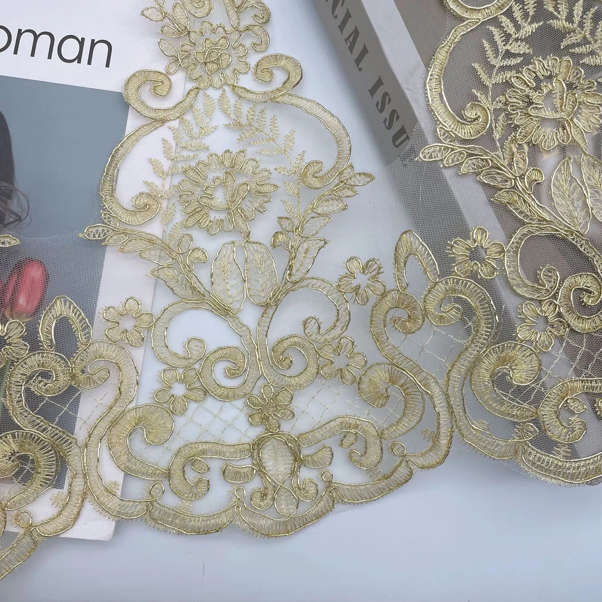 1yard Gold Thread Cord Embroidery Lace Trims Dress Home Textile Lace Dance Clothes Curtain Clothing Accessories 31cm wide