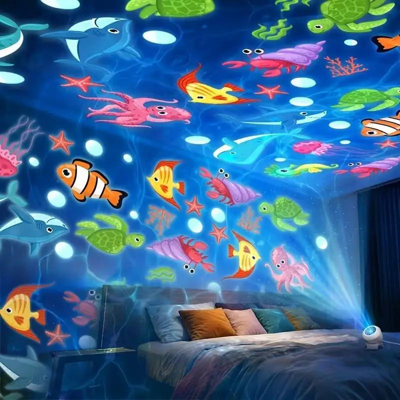 USB Plug-in Ambient Lamp, Decorative Lighting LED Starry Ocean Projector Light, Ocean Rotating Dynamic Projection Night Light,