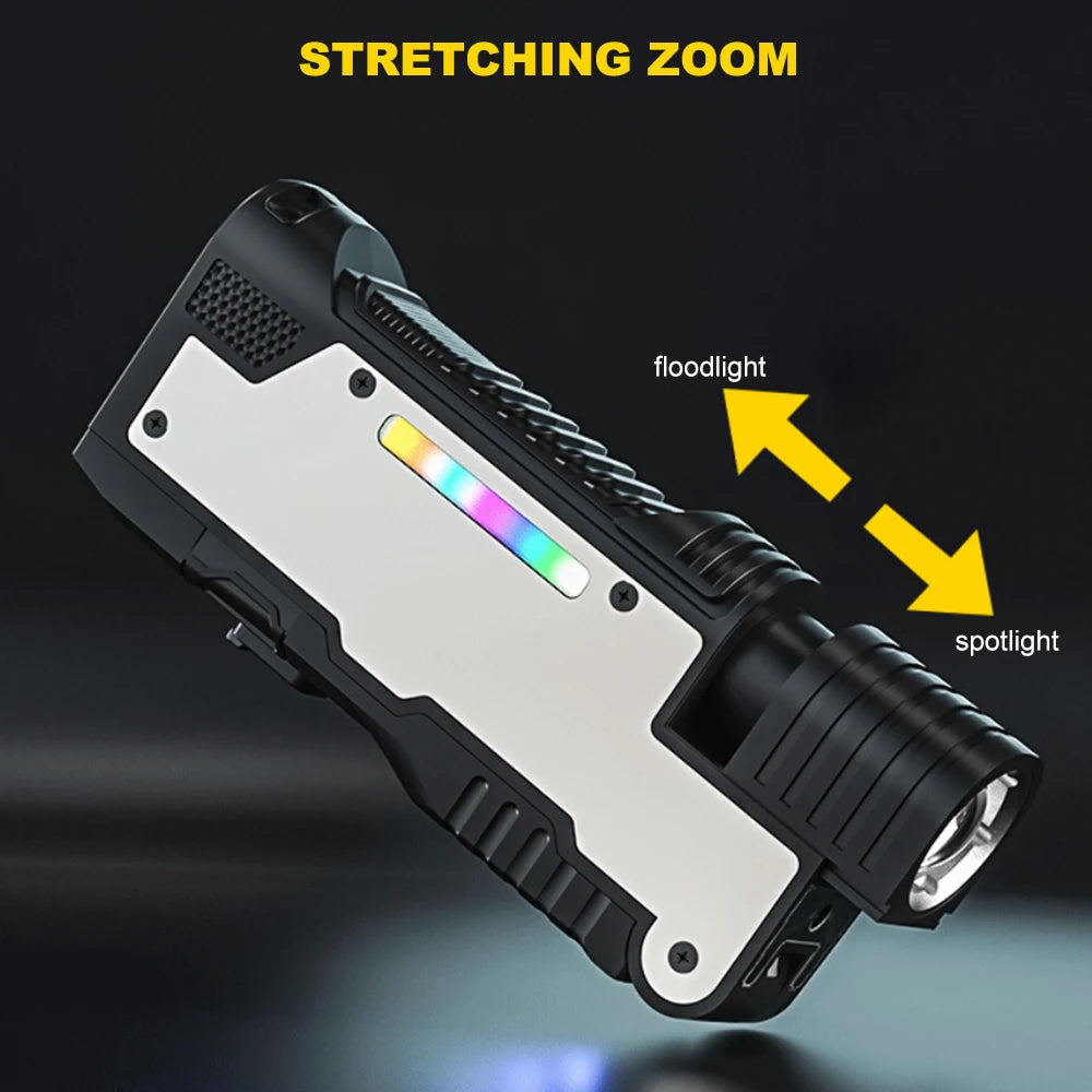Asafee M20 Multi-functional Foldable Magnet Flashlight 3 Lighting Modes  Rechargeable Torch RGB Atmosphere LED  Work Flashlight