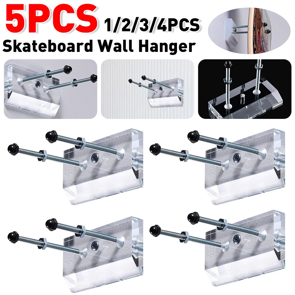 1-5PCS Skateboard Wall Hanger Wall Mount Skateboard Storage Holder Acrylic Skateboard Wall Storage Rack for Skateboard Lovers