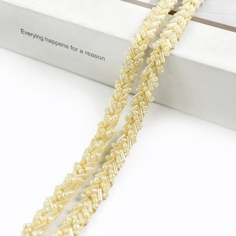 2/5/10Yards 7mm Beaded Lace Ribbon Sewing Wedding Dresses Laces Trim Decorative Trimmings Stitching Fabric DIY Crafts Materials