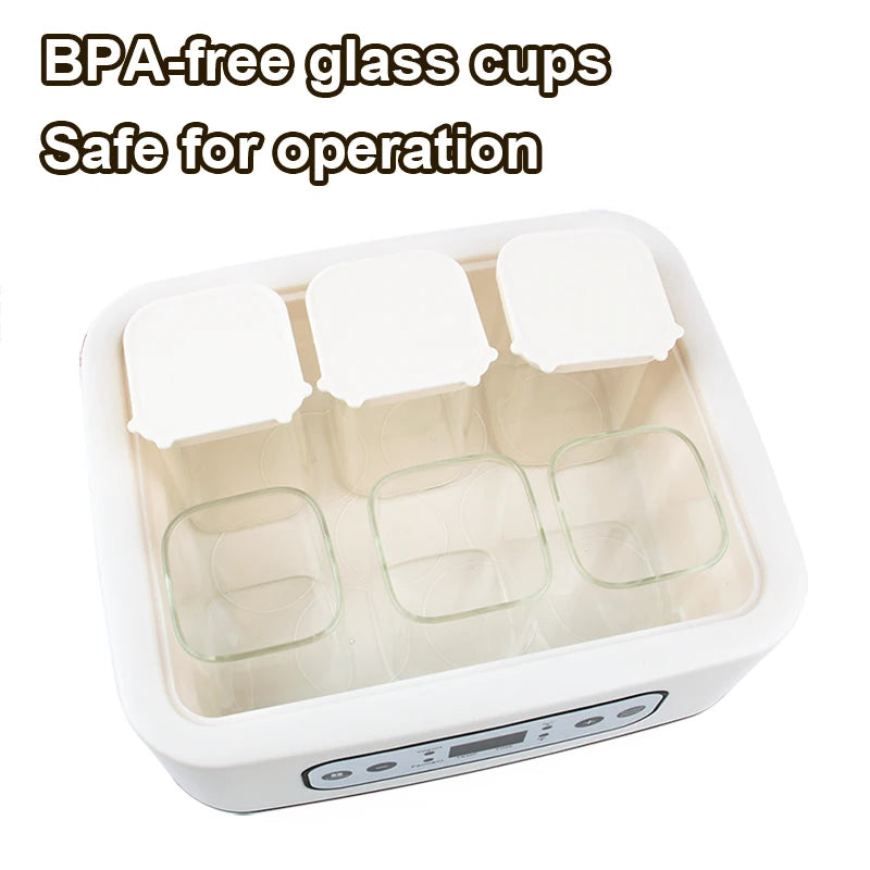 Electric Yogurt Maker 6 Glass Cups Automatic Natto Rice Wine Fermenting Machine Fermenter Sour Milk Pot Temperature Adjustment