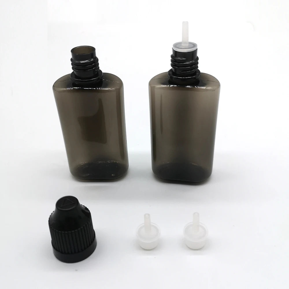 100pcs 30ml Clear/Black PET Plastic Square Flat Dropper Bottles Long Tip Cap Empty Liquid Dropper Squeezable Refillable Bottles