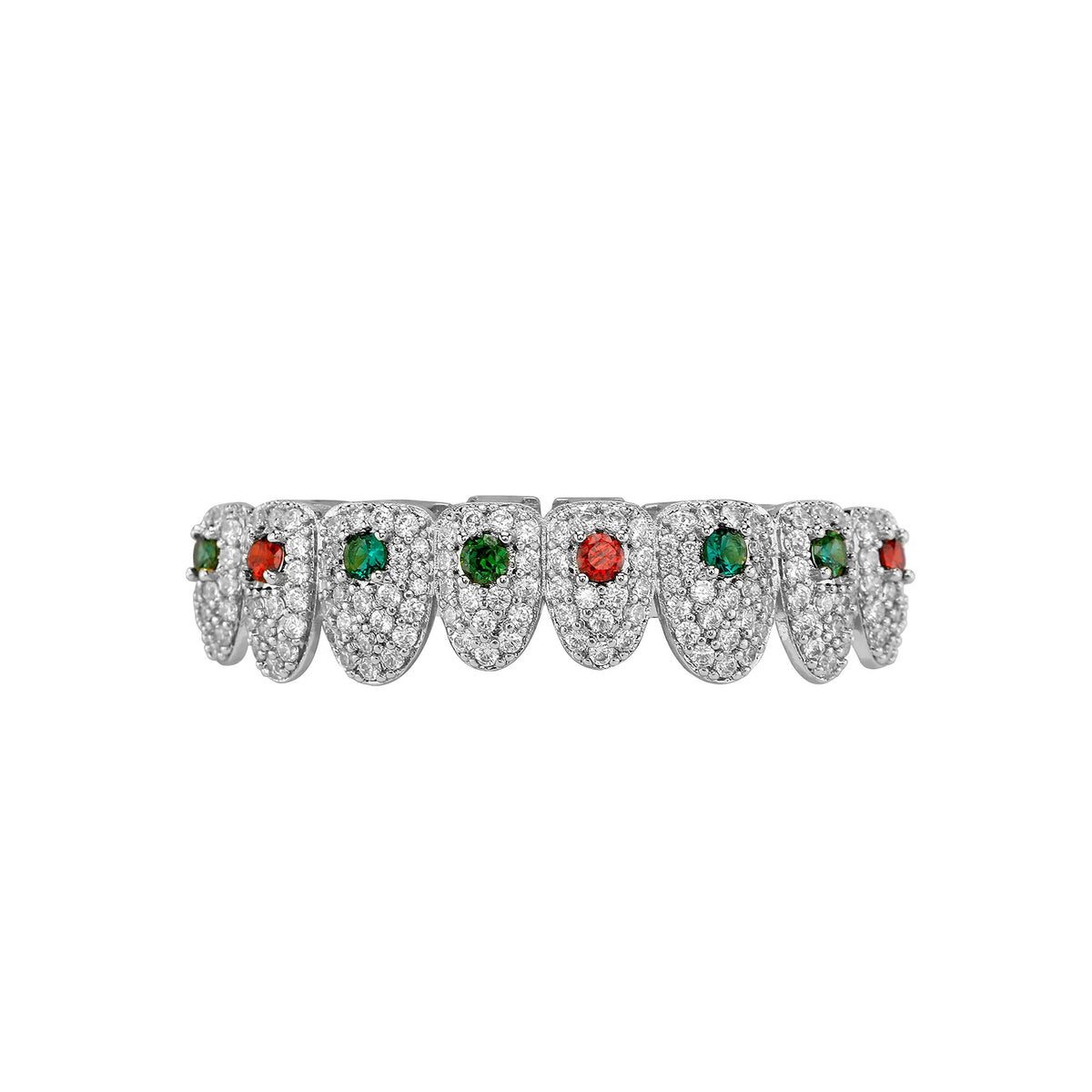 JINAOHip Hop Full Iced Out Colorful CZ stone Rainbow Grillz 8 Teeth Men Women Top&Bottom Grill Punk Rapper Halloween Christmas