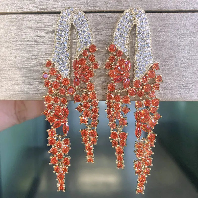 Bilincolor Golden Orange Long Tassel Earring for Women Wedding
