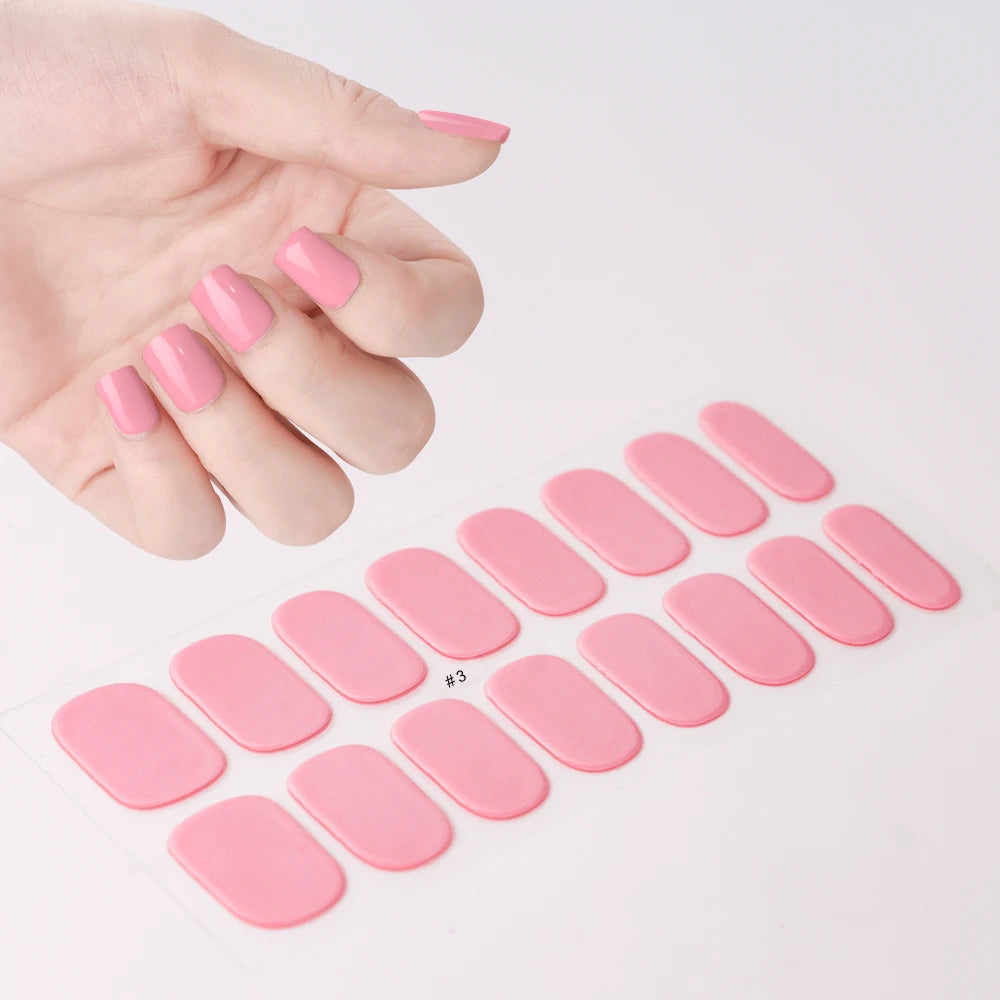 16Tips UV Semi Cured Nail Stickers White&Pink Lamp Gel Nail Polish Wraps Full Cover Adhesive Nails Decals Sliders Lamp Neede Y&F