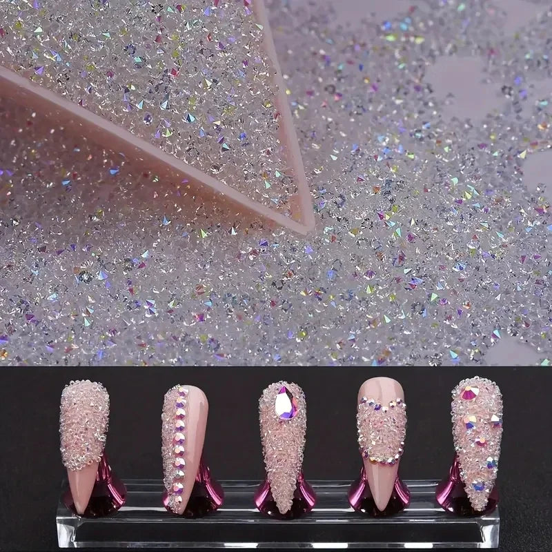 1Bag Aprox.1400Pcs Mini Nail Rhinestones Micro 1.2mm Nail Sand Pixie Crystals Iridescent AB Bling Tiny Sugar Beads Nail Charms *