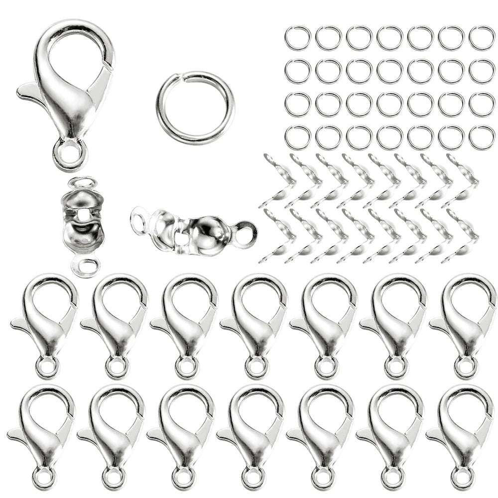 80Pcs/lot Alloy Lobster Clasp Jump Rings Connector Clasp Crimp End For Bracelet Necklace Chains DIY Jewelry Making Supplies