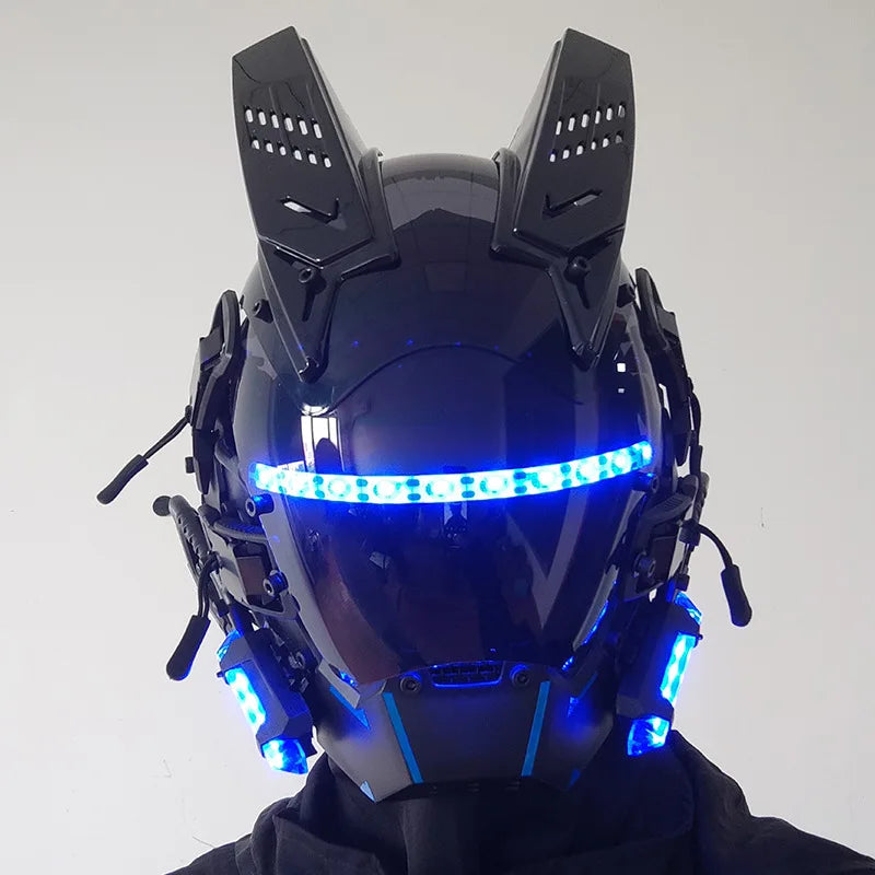 Cyber punk Mask LED Hairstyle Braid Halloween Christmas Role Playing Helmet Party Adult Gift ﻿