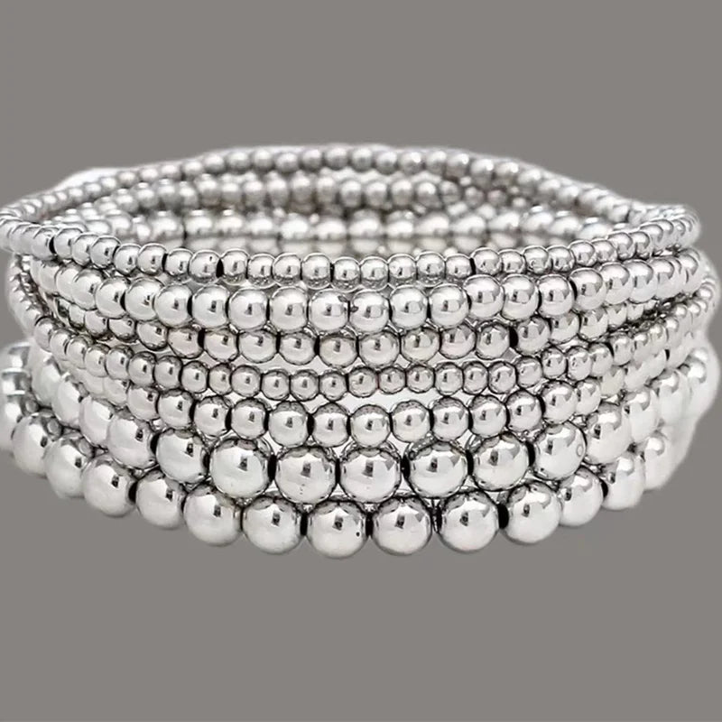 12pcs Chic Beaded Bracelet Set For Women Elegant Vintage Silver Color Exaggerated Round Charm Bangles HipHop Party Jewelry Gifts