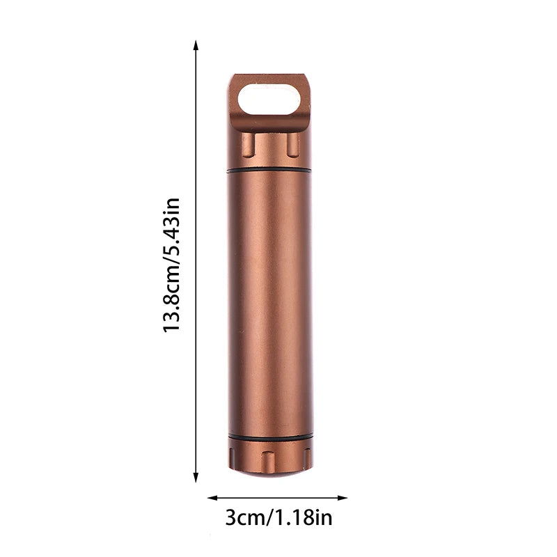 1Pcs Portable Outdoor Waterproof Survival Sealed Pill Box Capsule Seal Bottle  Storage Box  Mini With Keyring Sealed Tank Alloy