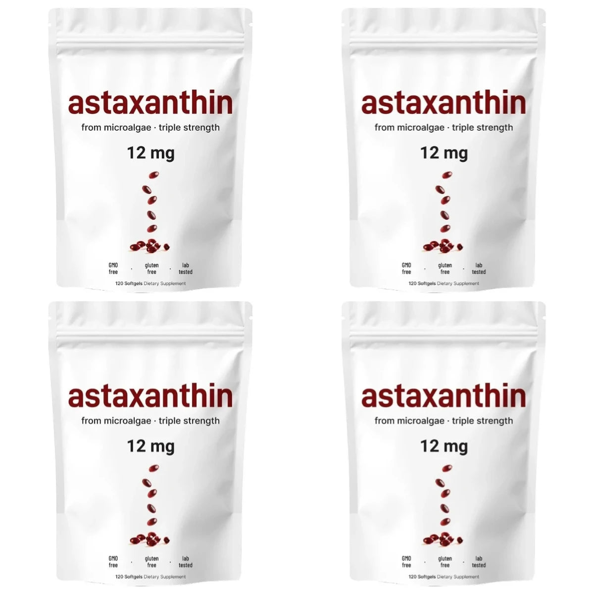 Astaxanthin Softgels 12mg with MCT Coconut Oil from Haematococcus Pluvialis Microalgae Daily Wellness Supplement 120 Count