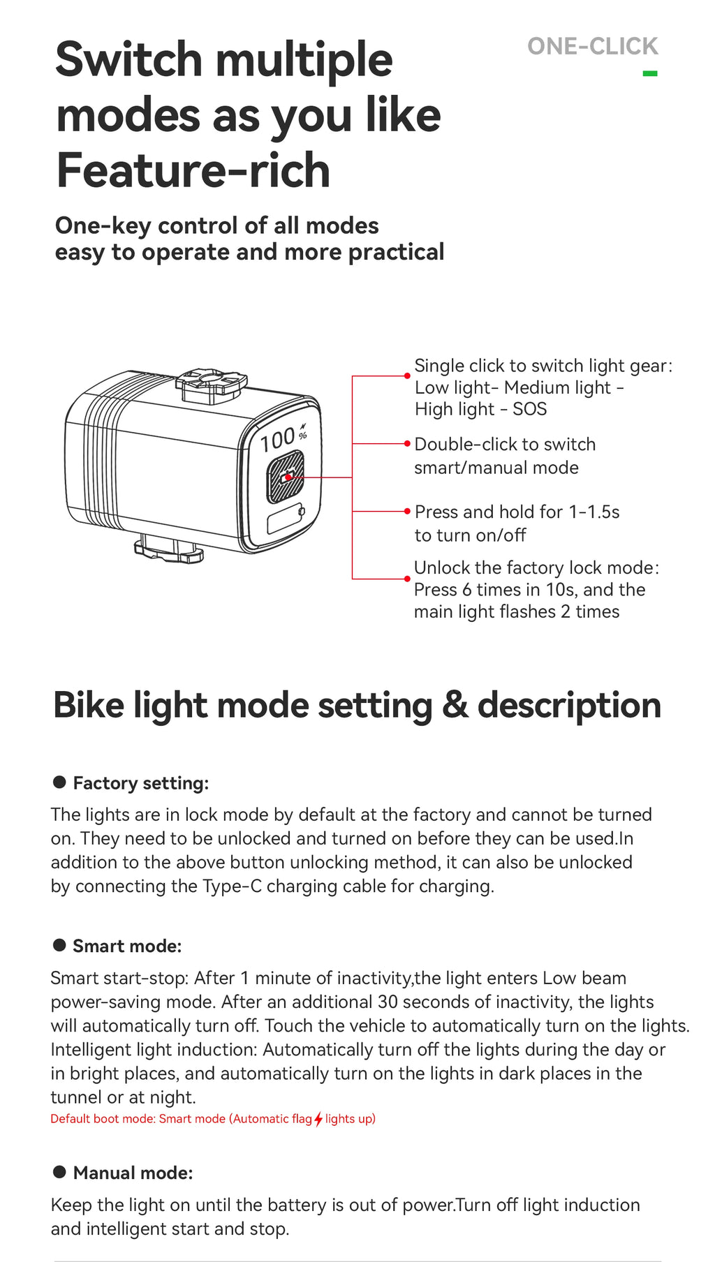 ROCKBROS 1000LM Bike Light Bicycle Front Light Type-C Headlight Smart Power Display Screen MTB Road Cycling Flash Highlight