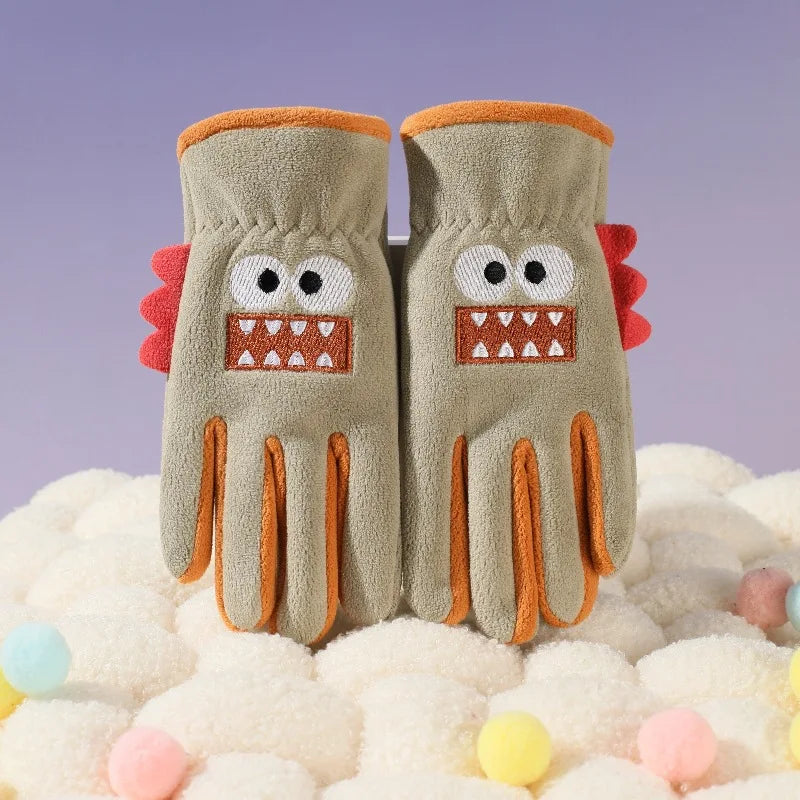 Autumn Winter Children's Gloves Cycling Cute Cartoon Warm Boy Girl Gloves Fleece Windproof Pupil Soft Outdoor Play Kids Gloves